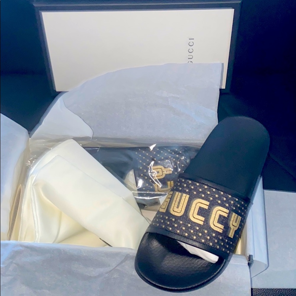 Gucci slides guccy black and gold